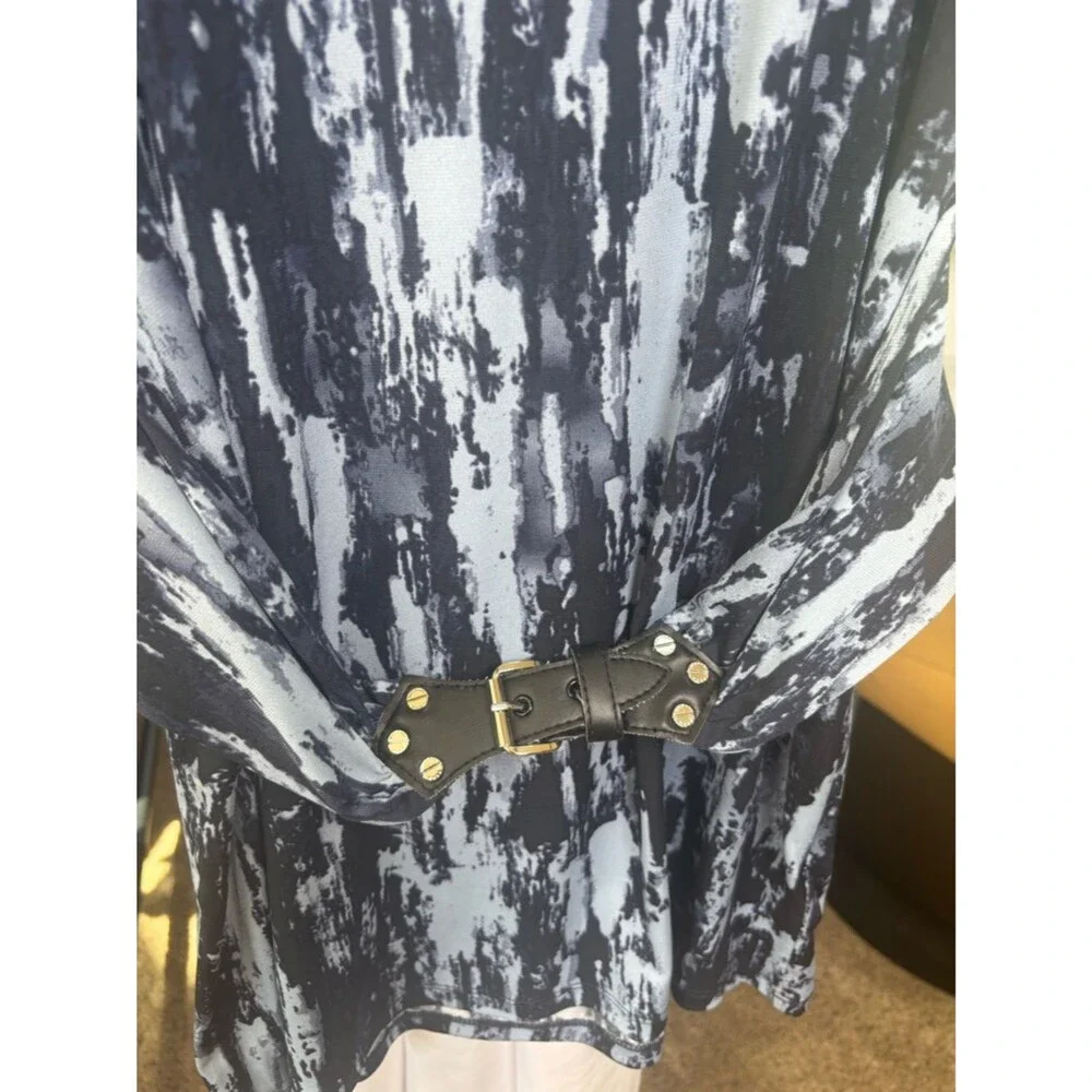 Michael Kors Blue/Black Light Academia Long-Sleeve Belted Dress Women M New